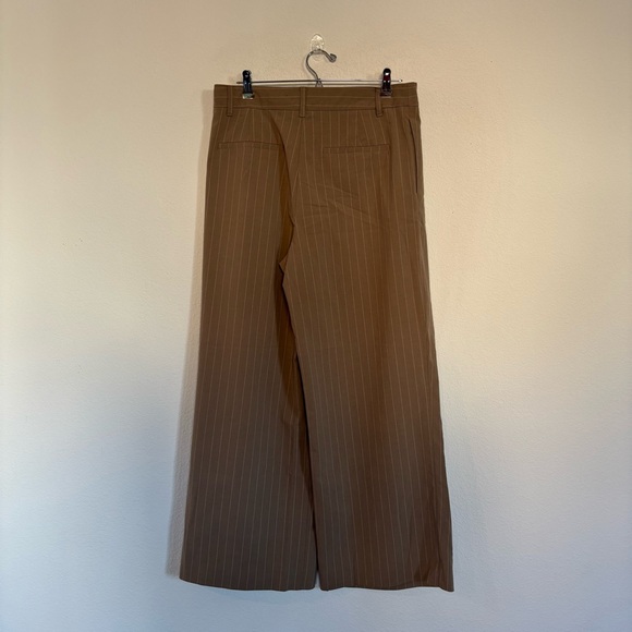 Zara Pleated Wide Leg Pinstripe Beige Trouser Pants - Picture 5 of 7